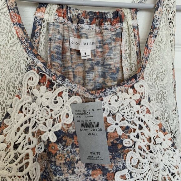 Coco Jaimeson Sleeveless Floral Crochet Fringe Top Women’s Small Multicolor NWT - Picture 5 of 11